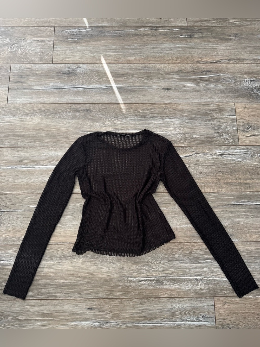 Zara Black Ribbed Long-Sleeve Top